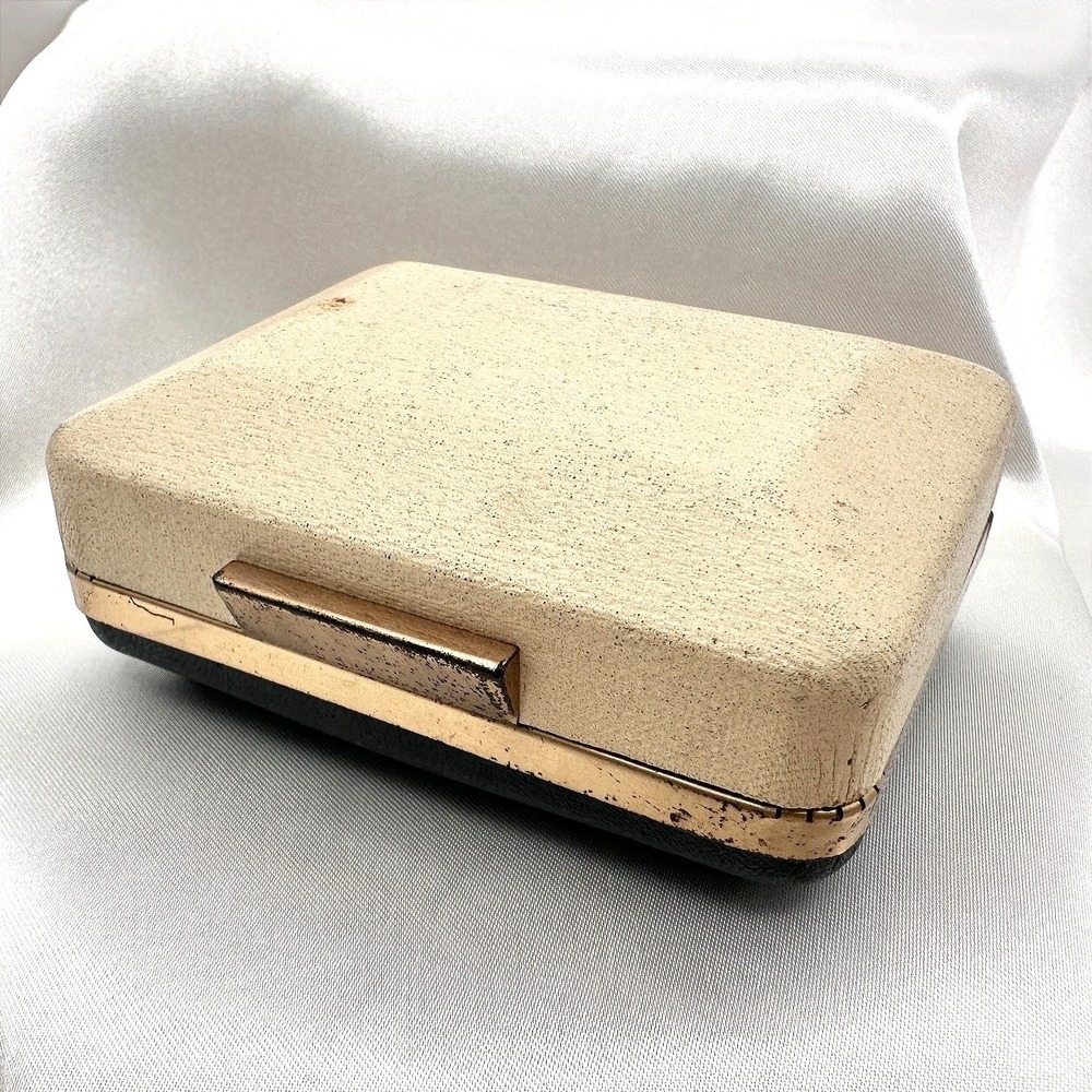 Vintage 80s Krementz Cream Textured Silk Presentation Box Gold Tone Trim Jewelry